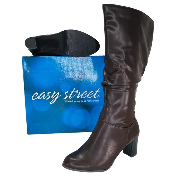 Easy Street Tessla Dark Brown Faux Leather Knee High Womens Boots Size 10W - Picture 10 of 10